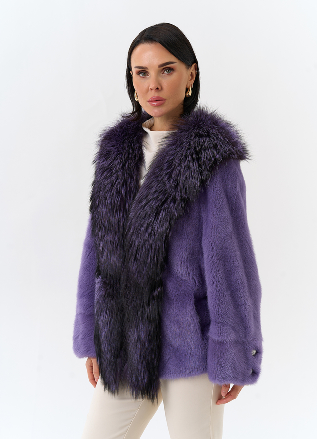 Шуба из норки с отделкой из меха чернобурки модель № 31177 универмаг малина