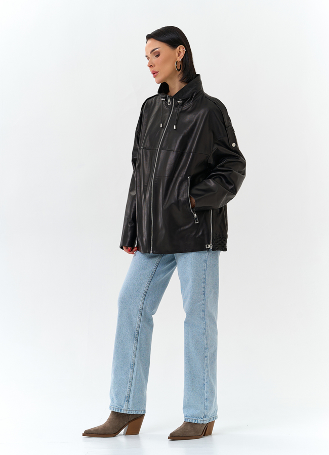 Куртка из натуральной кожи с воротником стойка модель № 32876 в кредит