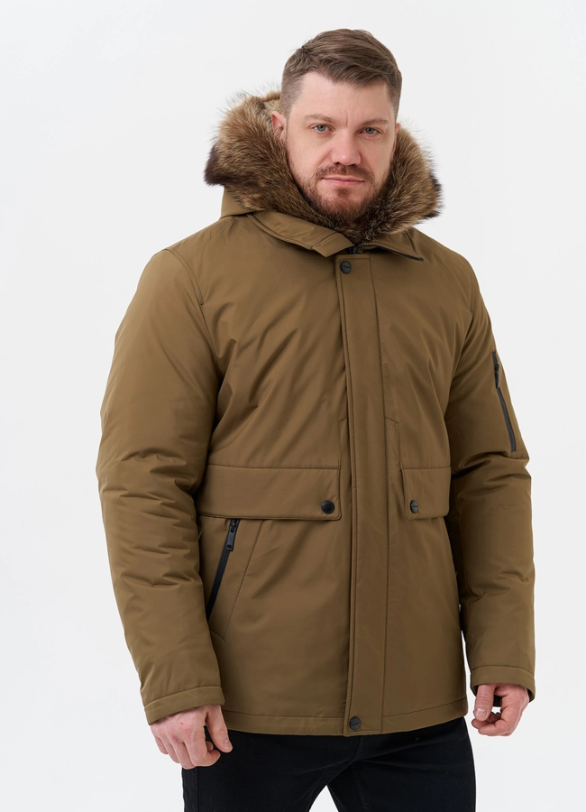Парка мужская на мехе из волка модель № 29069 меха малина
