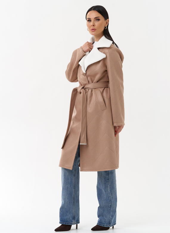 Пальто женское из эко замши с английским воротником