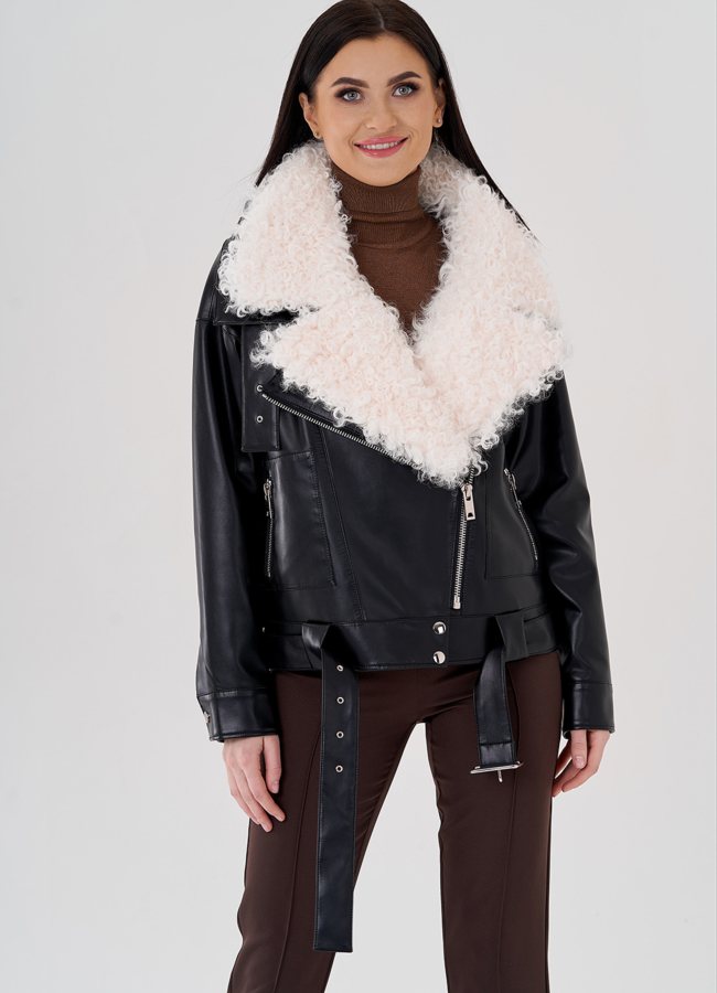 Куртка косуха на утеплении с отделкой натуральный козлик модель № 3022 универмаг малина