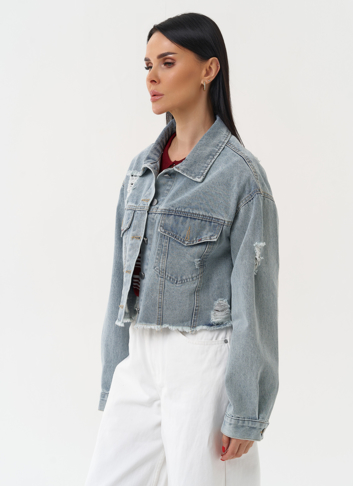 Женская укороченная джинсовая куртка