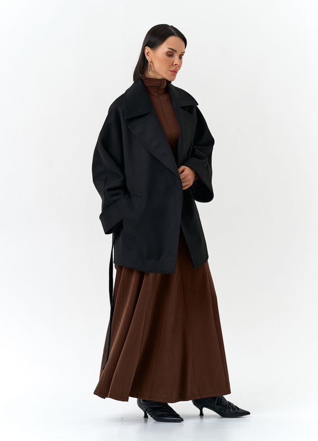 Женское укороченное пальто черного цвета модель № 32783 универмаг малина