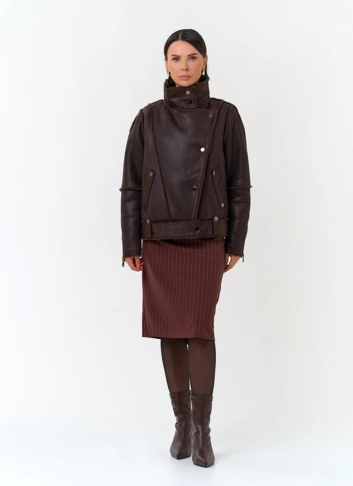 Женская дубленка из эко замши фото