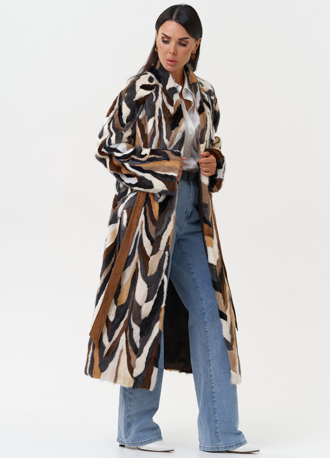 Шуба из норки в стиле пэчворк модель № 31298 универмаг малина