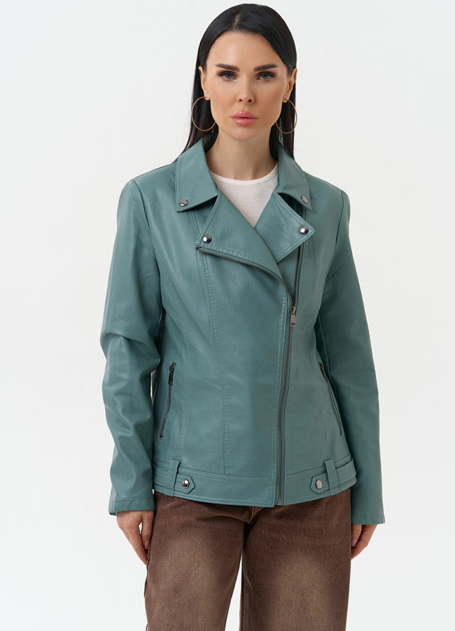 Женская куртка косуха из эко кожи модель № 30385 меха малина