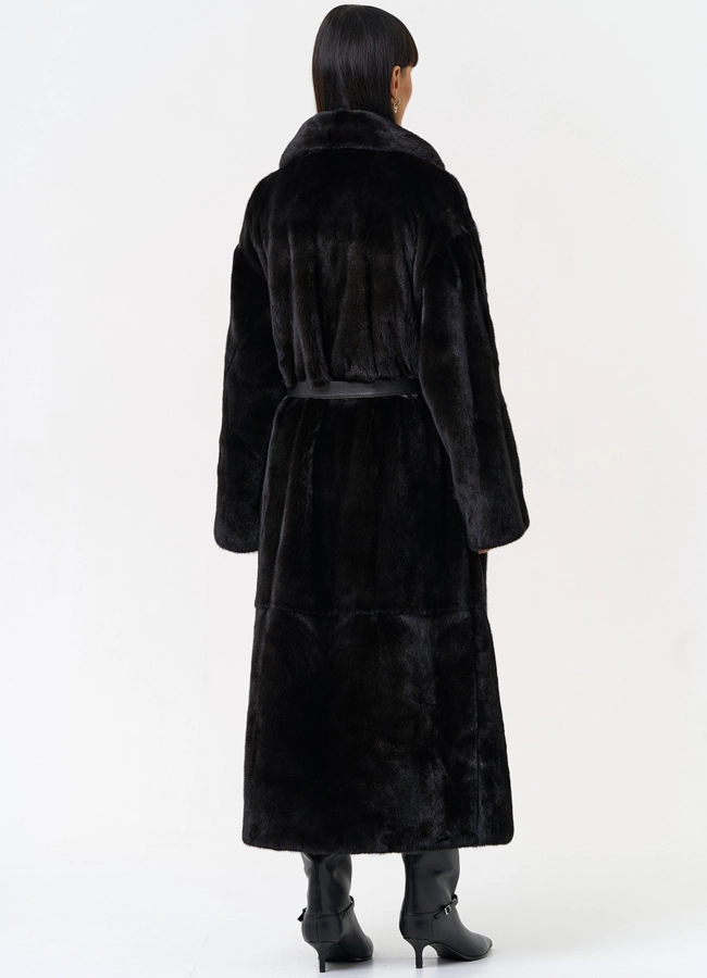 Длинная шуба из меха норки blackglama с поясом модель № 31636 универмаг малина