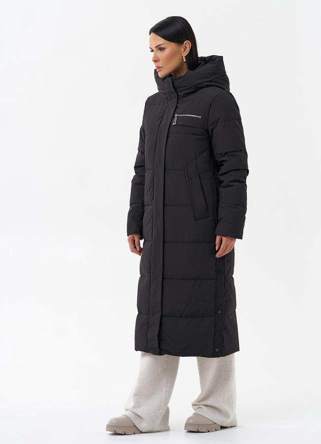 Длинный пуховик с капюшоном модель № 29179 универмаг малина