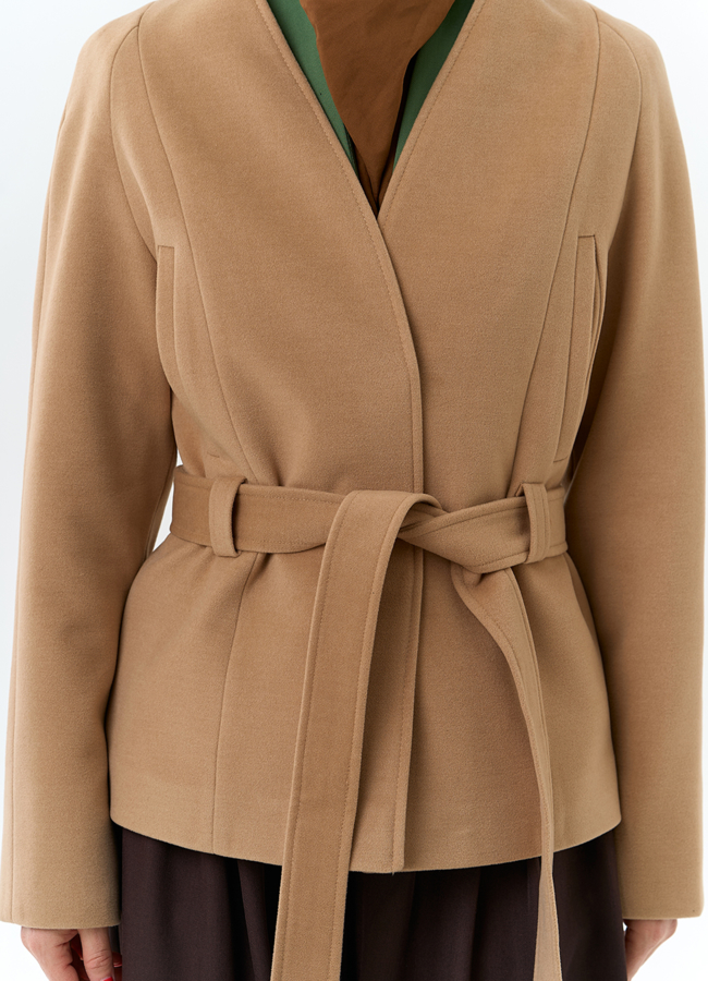 Женское укороченное пальто с поясом модель № 32687 универмаг малина