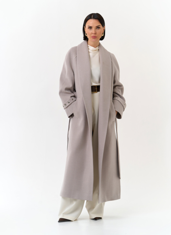 Женское длинное пальто с поясом