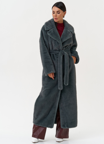 Женское пальто из эко меха в цвете ментол