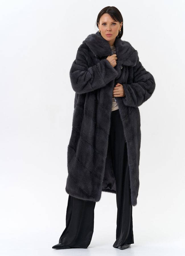 Длинная норковая шуба в сером цвете модель № 25039 универмаг малина