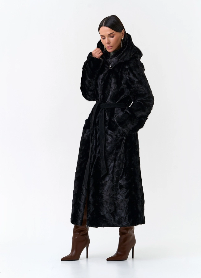 Шуба из меха норки с капюшоном модель № 33786 универмаг малина фото