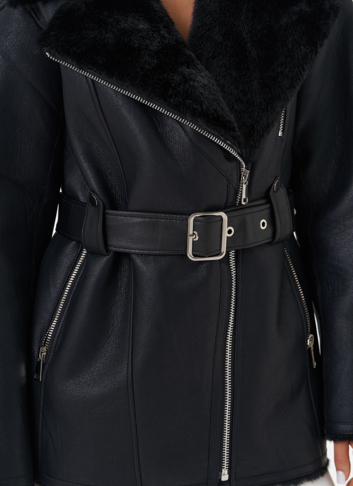 Эко дубленка с английским воротником