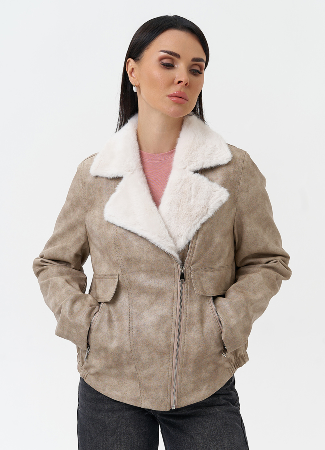 Женская куртка из эко кожи с отделкой из эко меха модель № 30215 универмаг малина