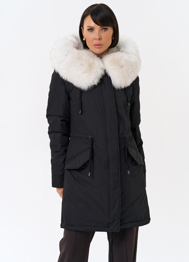 Женская парка с капюшоном из меха песца модель № 31989 универмаг малина