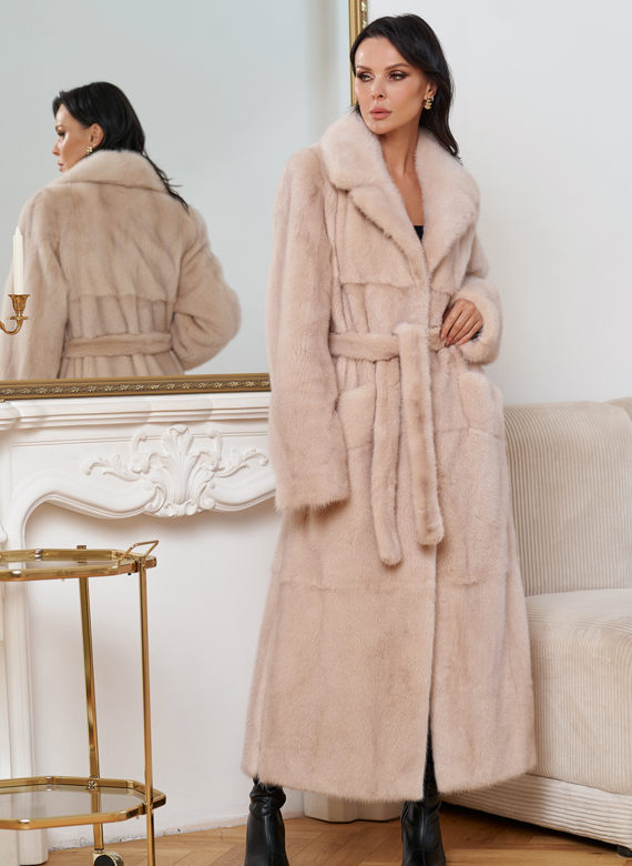 Женская длинная шуба из меха норки