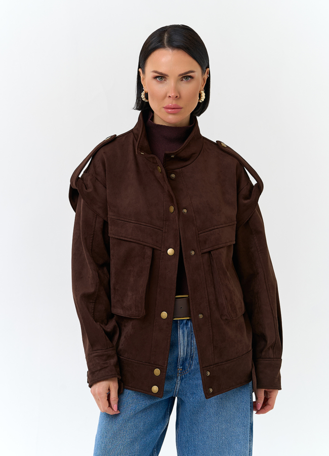 Женская куртка из эко замши модель № 32785 меха малина