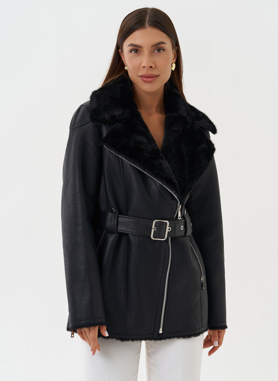 Эко дубленка с английским воротником