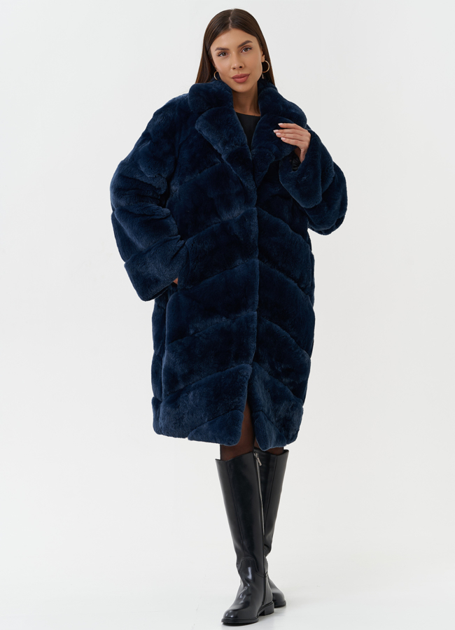 фото Шуба из меха кролика с английским воротником модель № 27840