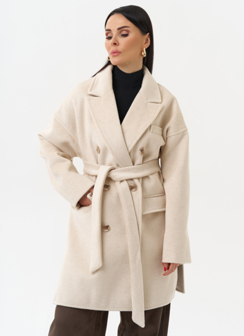 Женское укороченное пальто с поясом