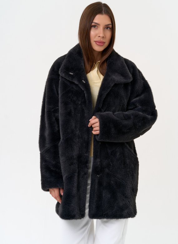 Женская шуба из эко меха с воротником стойкой