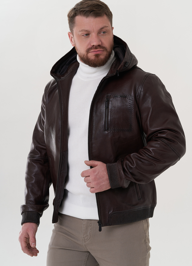 фото Куртка с капюшоном из натуральной кожи модель № 26704