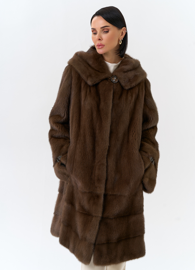 Шуба из меха норки с капюшоном модель № 28983 универмаг малина