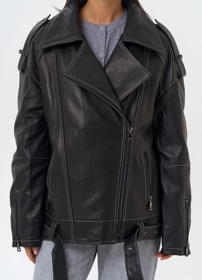 Куртка из натуральной кожи с капюшоном модель № 1729 в рассрочку