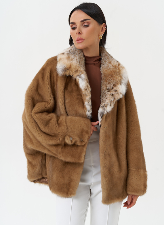 Куртка из меха норки с воротником их меха рыси