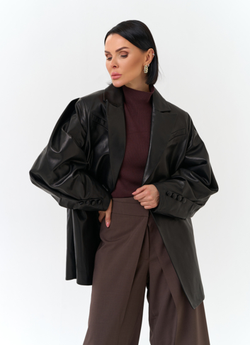 Жакет из натуральной кожи с поясом