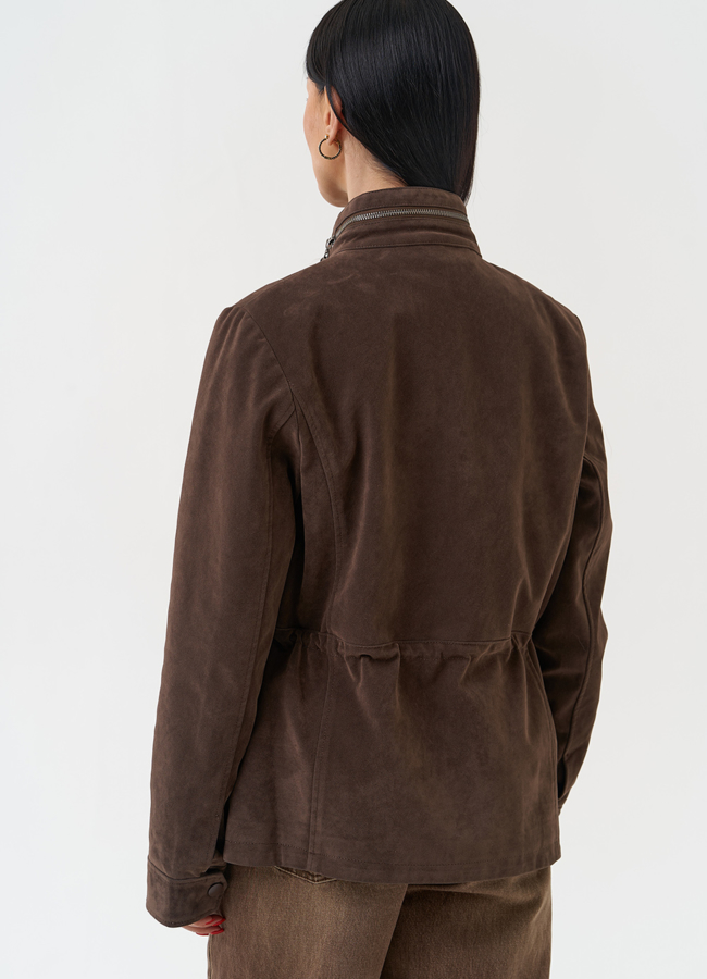 Женская парка из эко замши коричневого цвета модель № 30420 в рассрочку