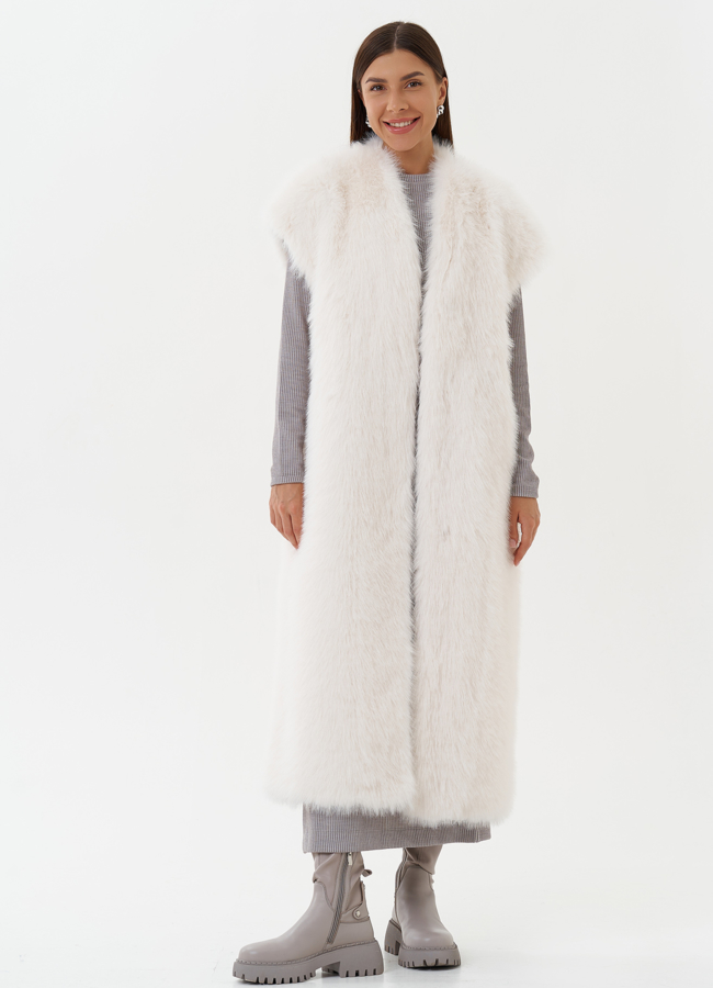 Удлиненный жилет из экомеха модель № 27751 универмаг малина