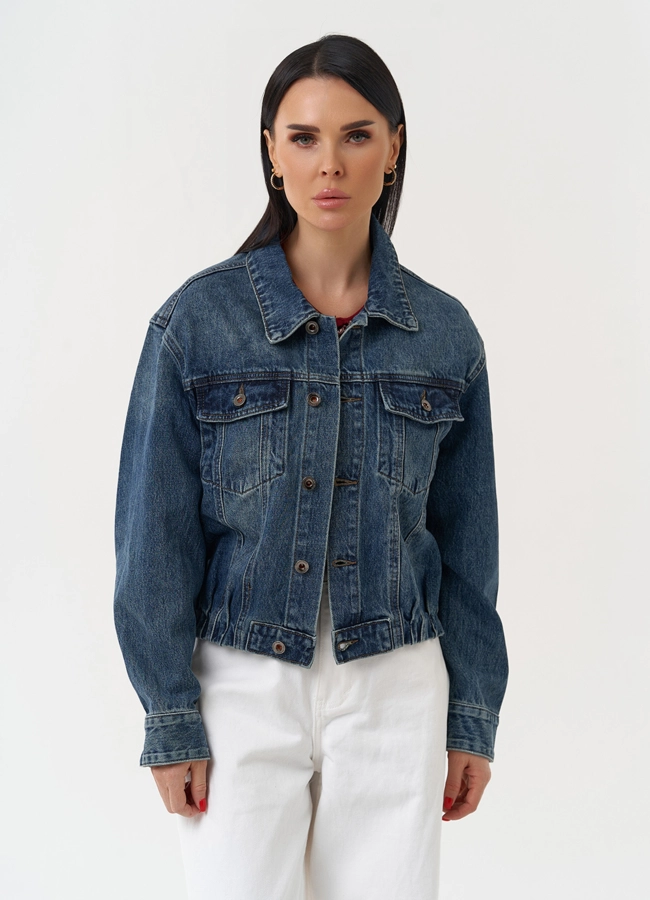 Женская джинсовая куртка синего цвета модель № 30416 в кредит