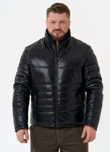 Пуховик из эко кожи черного цвета