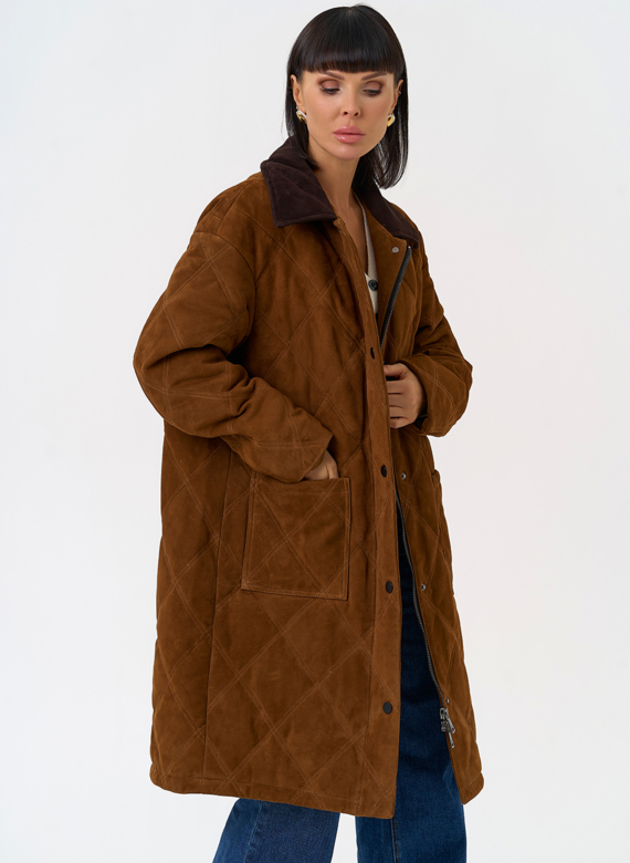 Женский пуховик из натуральной замши 