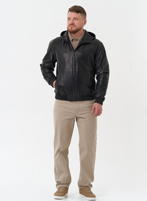 Мужская куртка из натуральной кожи с капюшоном