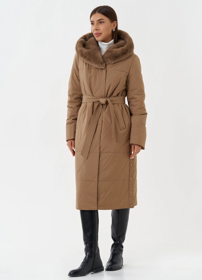 Пуховик с капюшоном из эко меха модель № 28400 в кредит