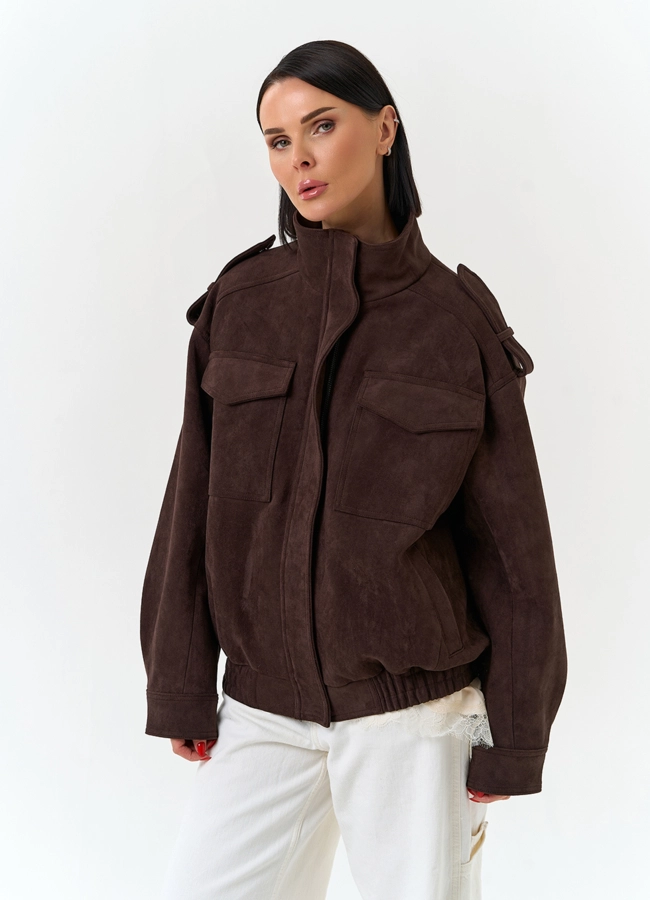 Женская куртка бомбер из эко замши  модель № 33036 универмаг малина