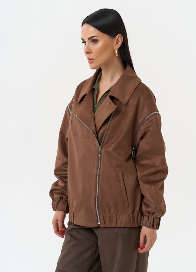 фото Куртка бомбер из эко замши со съемными рукавами модель № 30057