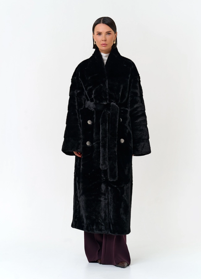 Женское  пальто из эко меха модель № 33878 меха малина