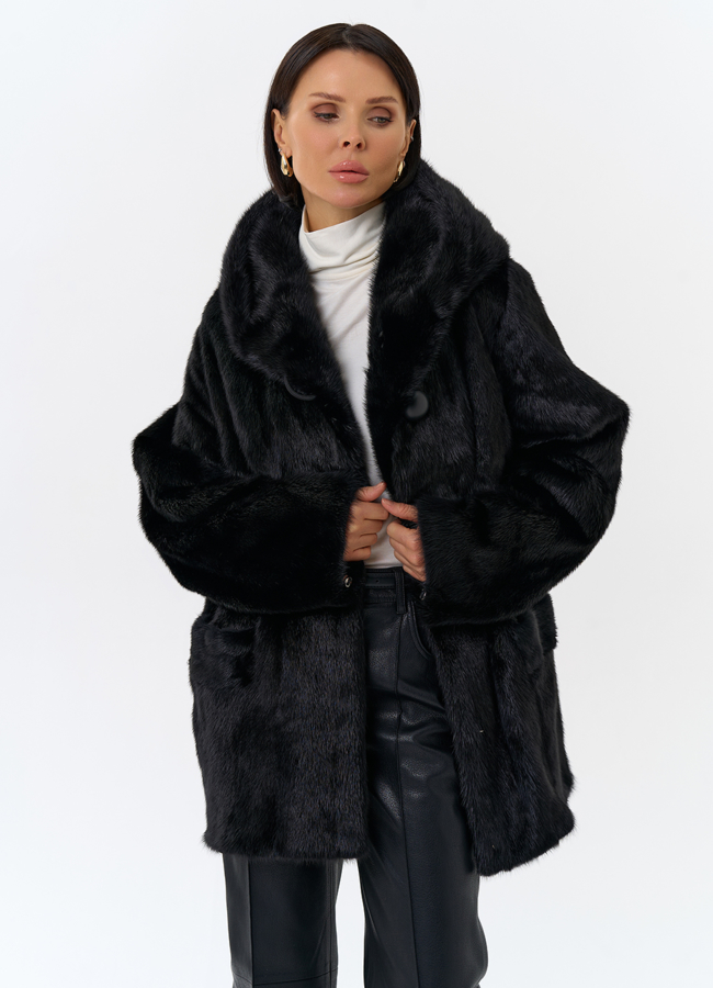 Шуба из меха норки с капюшоном модель № 29104 универмаг малина