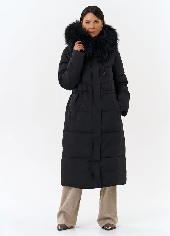 Женский пуховик с капюшоном из меха чернобурки модель № 31970 меха малина