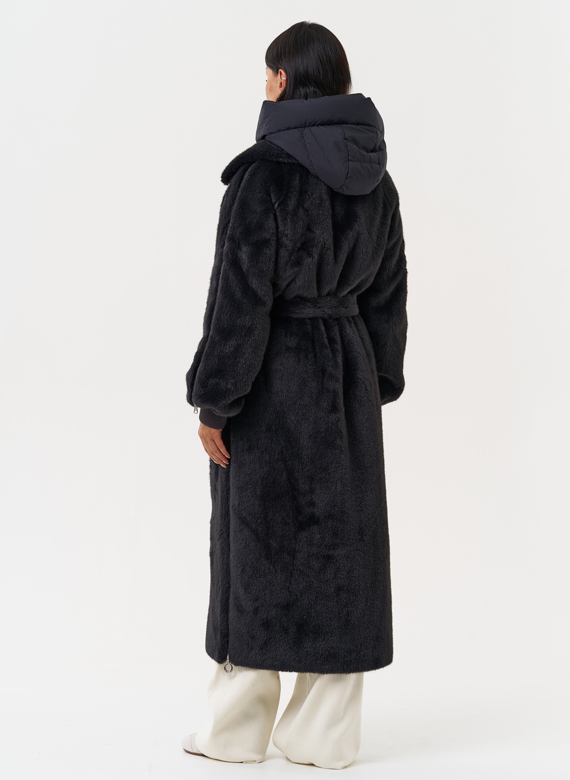 Длинная женская шуба из эко меха в цвете графит