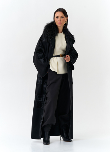 Женское длинное пальто с отделкой из меха лисы