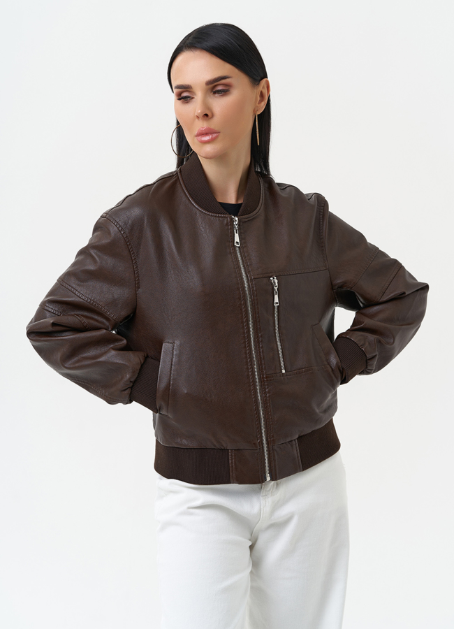 Куртка бомбер из эко кожи коричневого цвета модель № 30301 универмаг малина